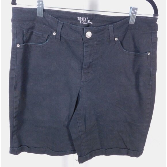 Time And Tru Womens Mid-Rise Black Denim Shorts Size 14 - Picture 1 of 12